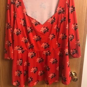 Red Floral Peplum Top